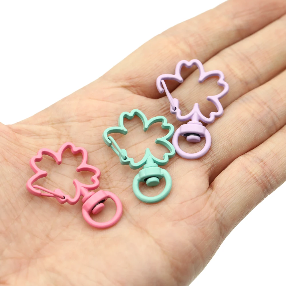 10pcs Sakura Shape Trigger Clips Buckles Spring Buckle Snap Hook Lobster Clasp Hooks Split Key Ring For Diy Keychain Accessories