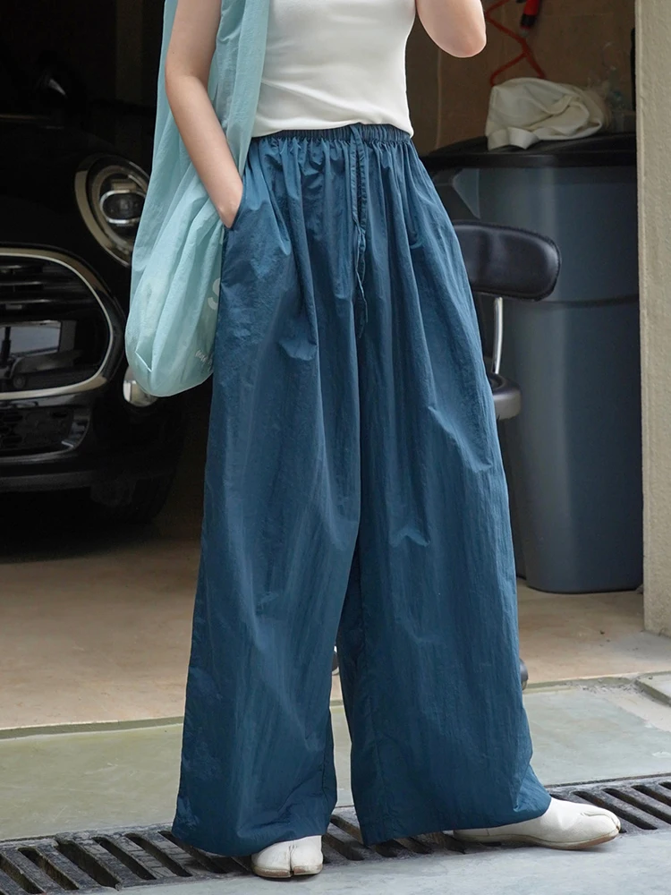 [EAM] High Elastic Waist Green Brief Long Wide Leg Pants New Loose Fit Trousers Women Fashion Tide Spring Summer 2024 1DF9892