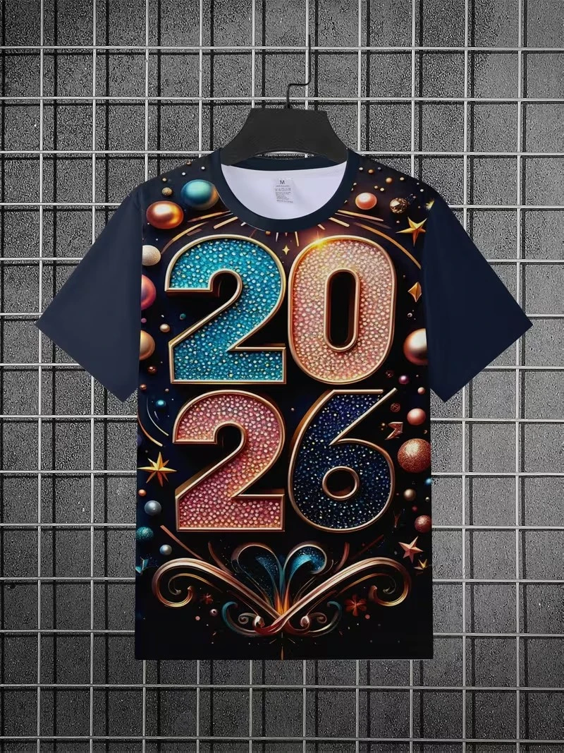 

Футболка с китайским Новым годом унисекс, Новый год 2026, лошадь с 3D принтом, мужская и женская повседневная футболка с коротким рукавом, повседневные детские футболки