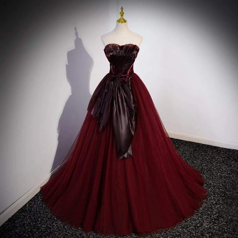 Customized Evening Dress for Women, 2026 New Style, Small and Popular, Red Strapless, Host's Voice Solo Vocal Art Exam Dress