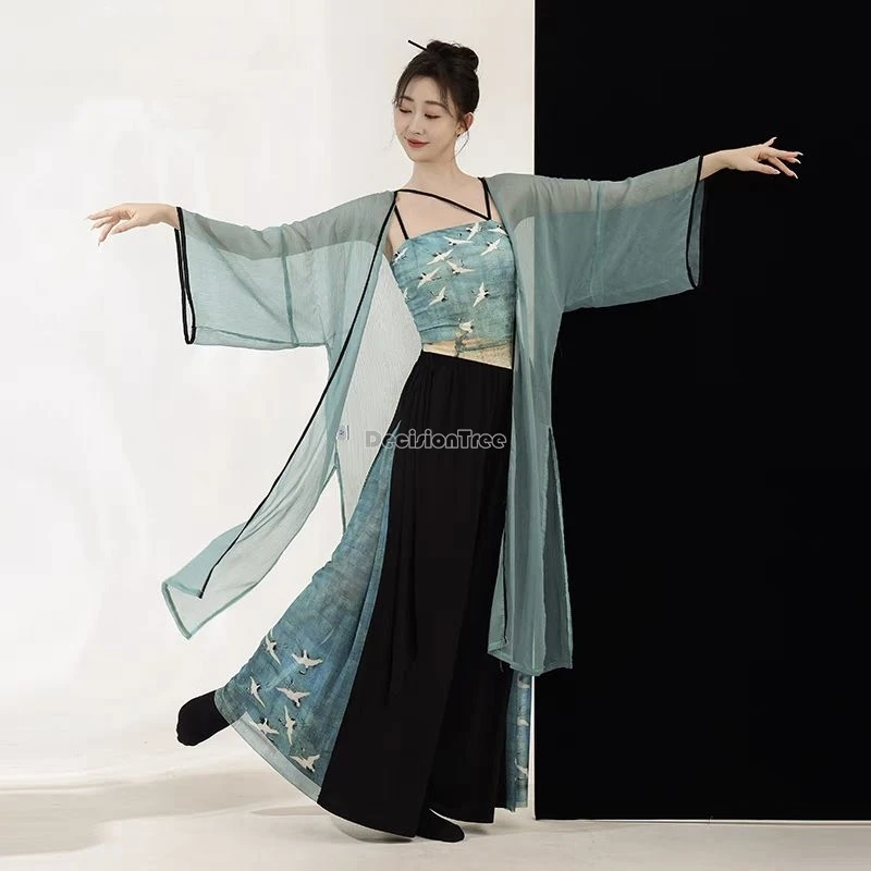 ملابس ممارسة أداء الرقص الكلاسيكي الجديد على الطراز الصيني التقليدي الجديد لعام 2025، غزل أنيق مطبوع عليه عنصر هانفو