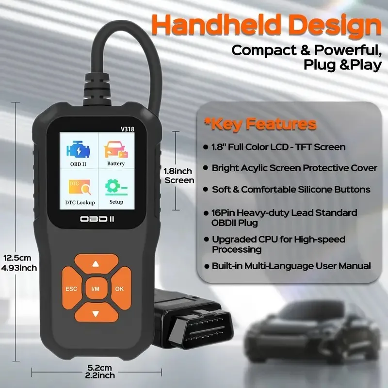 V318 Auto Diagnostic Tool for Car, Scanner, Battery Tester, Clear Flaw Detectors, Support Multiple Languages, OBD2