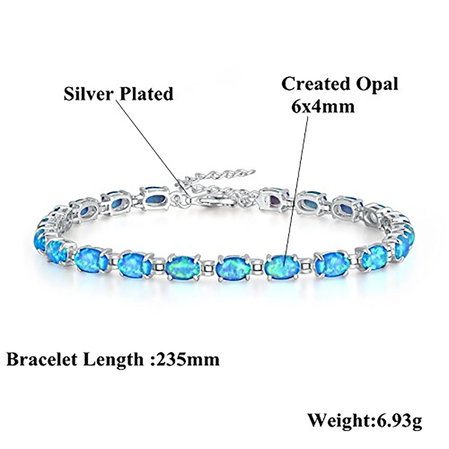 Oval Cut Blue Opal Bracelet, Trendy Full Inlaid Opal Link Bracelet for Women, Elegant Fashion Jewelry, Perfect Birthday Gift