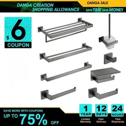 Gray 304 Stainless Steel Towel Rack Toilet Brush Paper Holder Soap dispenser Towel Bar hook Bathroom Hardware Set