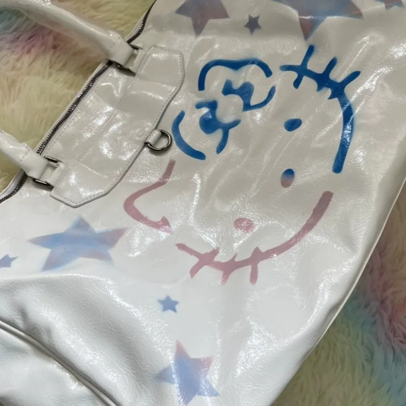 MBTI Hello Kitty Tote Bags for Women Large Capacity Vintage Inkjet White Fashion Shoulder Bag Casual Y2k Travel Female Handbag