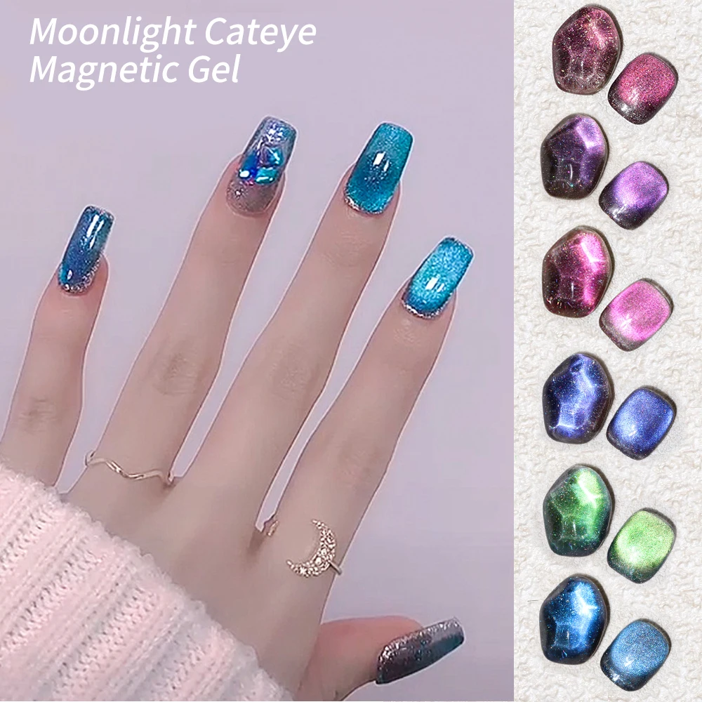 Gel magnético de uñas Aurora Moonlight, 6 colores, rosa, morado, azul, Ojo de gato