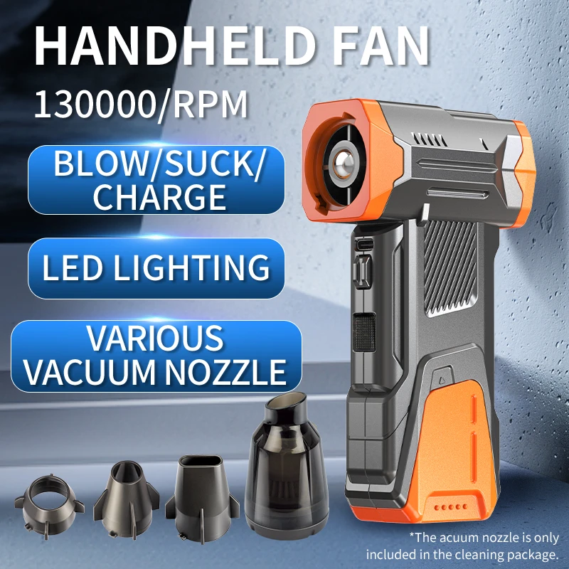 130000 دورة في الدقيقة مروحة تربو مع ضوء التخييم LED متعددة الوظائف منفاخ محمول لتجفيف الشعر تنظيف الغبار نفخ في الهواء الطلق 2025