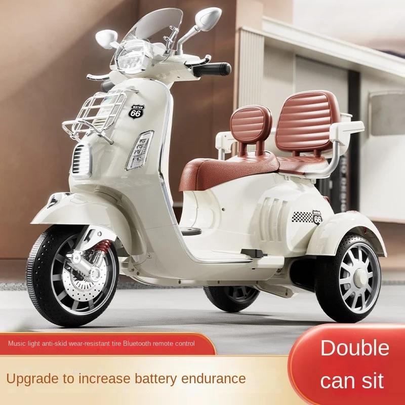 LazyChild Kids Electric Motorcycle Dual Drive Remote Control Electric Tricycle 2 To 8 Years Old Double Seat Ride On Toy Car