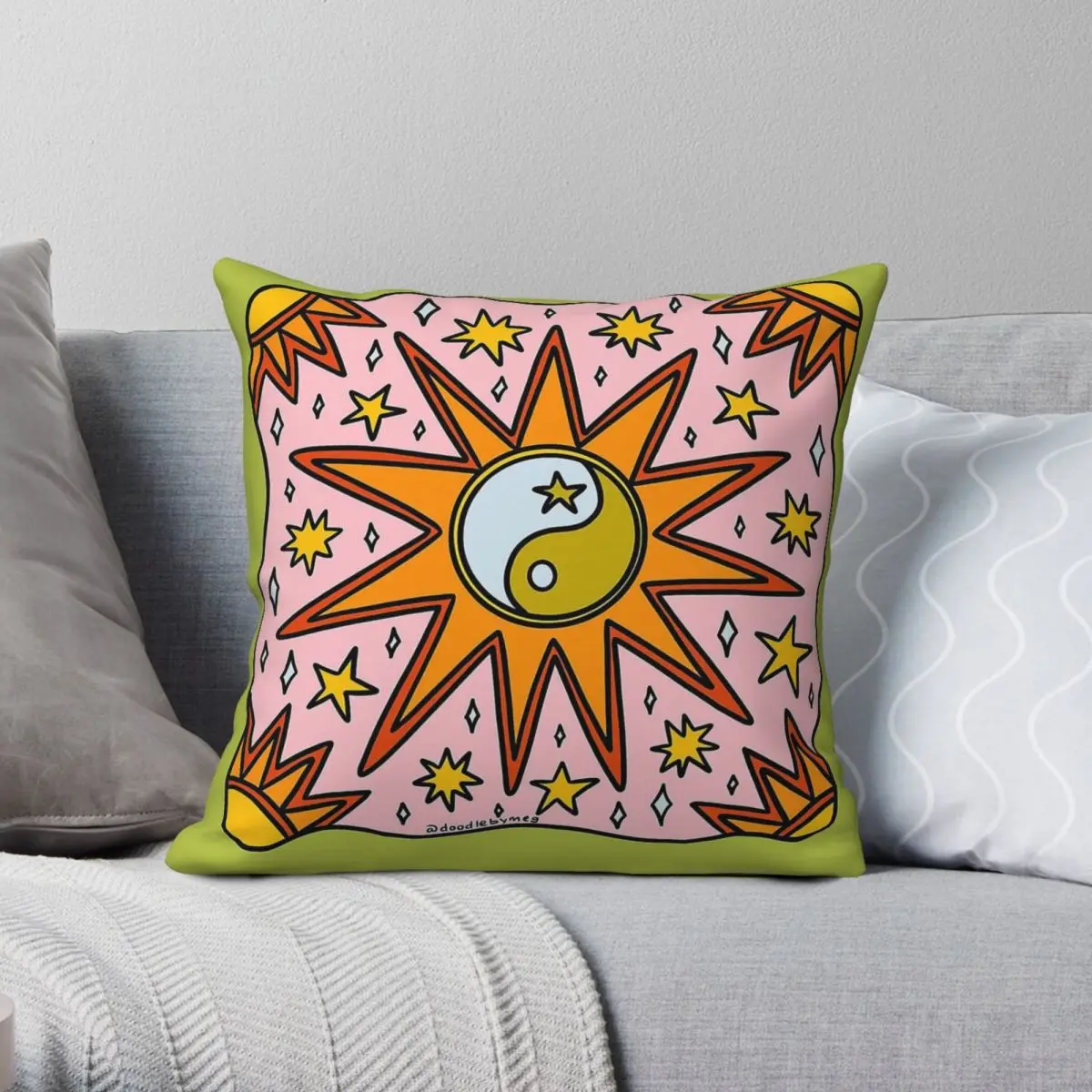Yin Yang Sun Celestial Square Pillowcase Polyester Linen Velvet Creative Zip Decorative Throw Pillow Car Cushion Cover Wholesale
