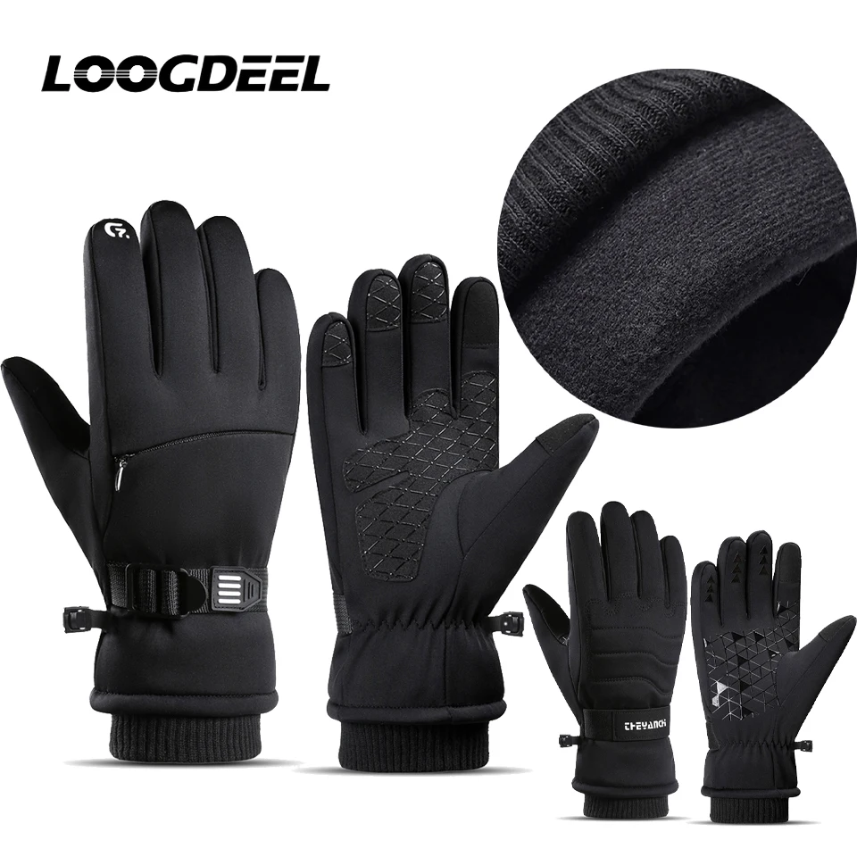 

LOOGDEEL Winter Waterproof Cycling Gloves Outdoor Sports Running Motorcycle Ski Touch Screen Fleece Gloves New Full Fingers