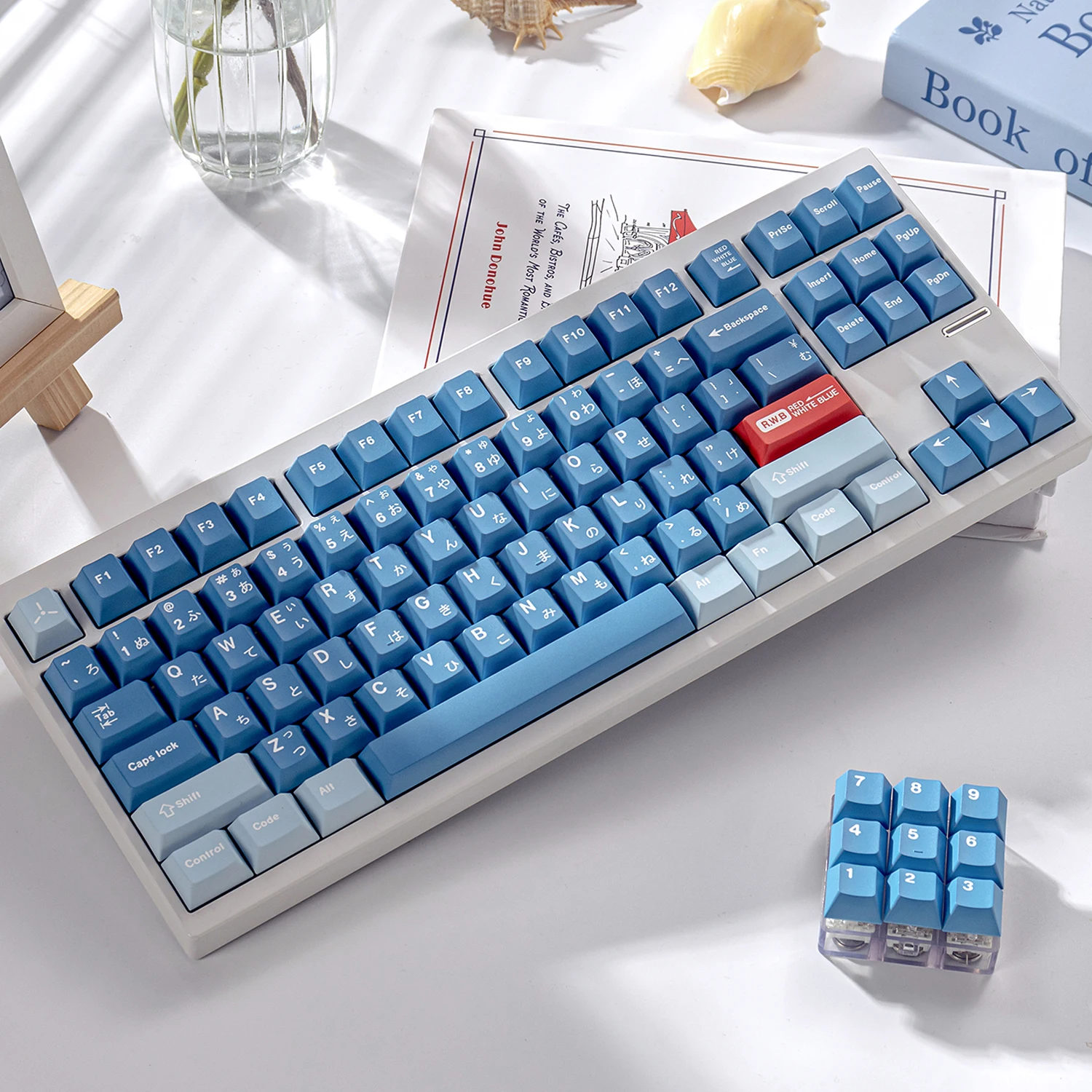 

Японские колпачки для клавиш RWB, сублимационная краска, вишневый профиль, наборы колпачков из ПБТ, синий, красный для намотки механической клавиатуры MX Cherry