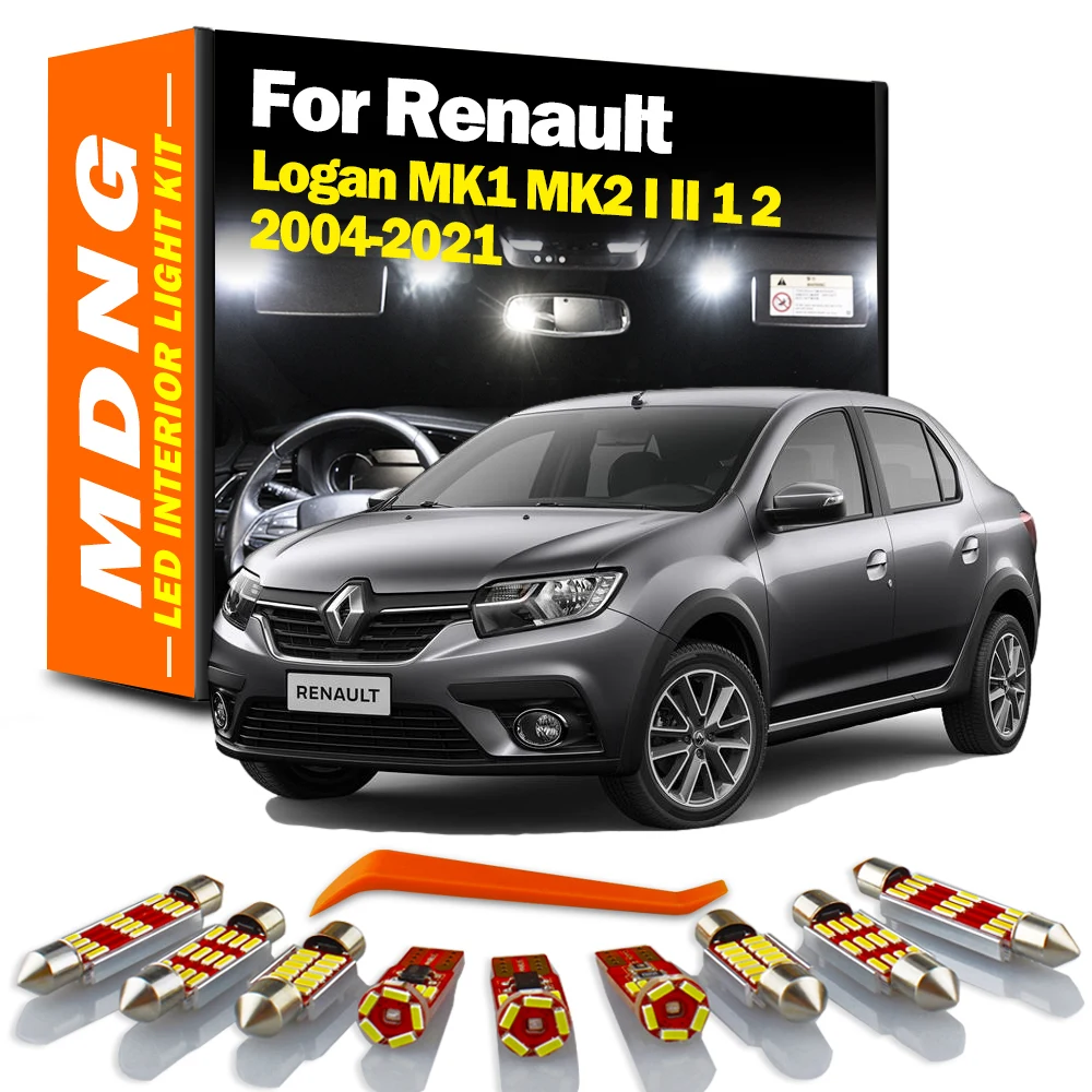 MDNG Accessori Interni Mappa Cupola Kit Luce Per Renault Logan MK1 MK2 I II 1 2 2004-2016 2017 2018 2019 2020 2021 Auto Lampadine A LED