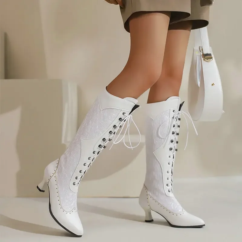 Women Vintage Victorian Boots Lace Up Long Boots Comfy Halloween Costume Characters Alice Wonderland Inspired Cosplay Shoes