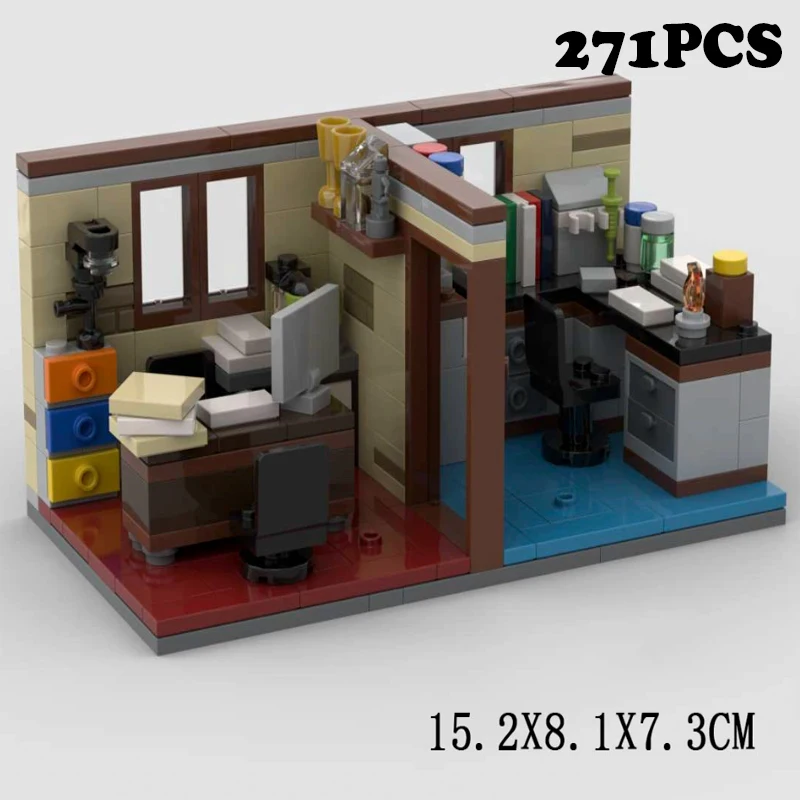 MOC City Laboratory Scene Building Blocks Street View Architecture Office Soldier Figures Table Computer Chemistry Bricks Toys