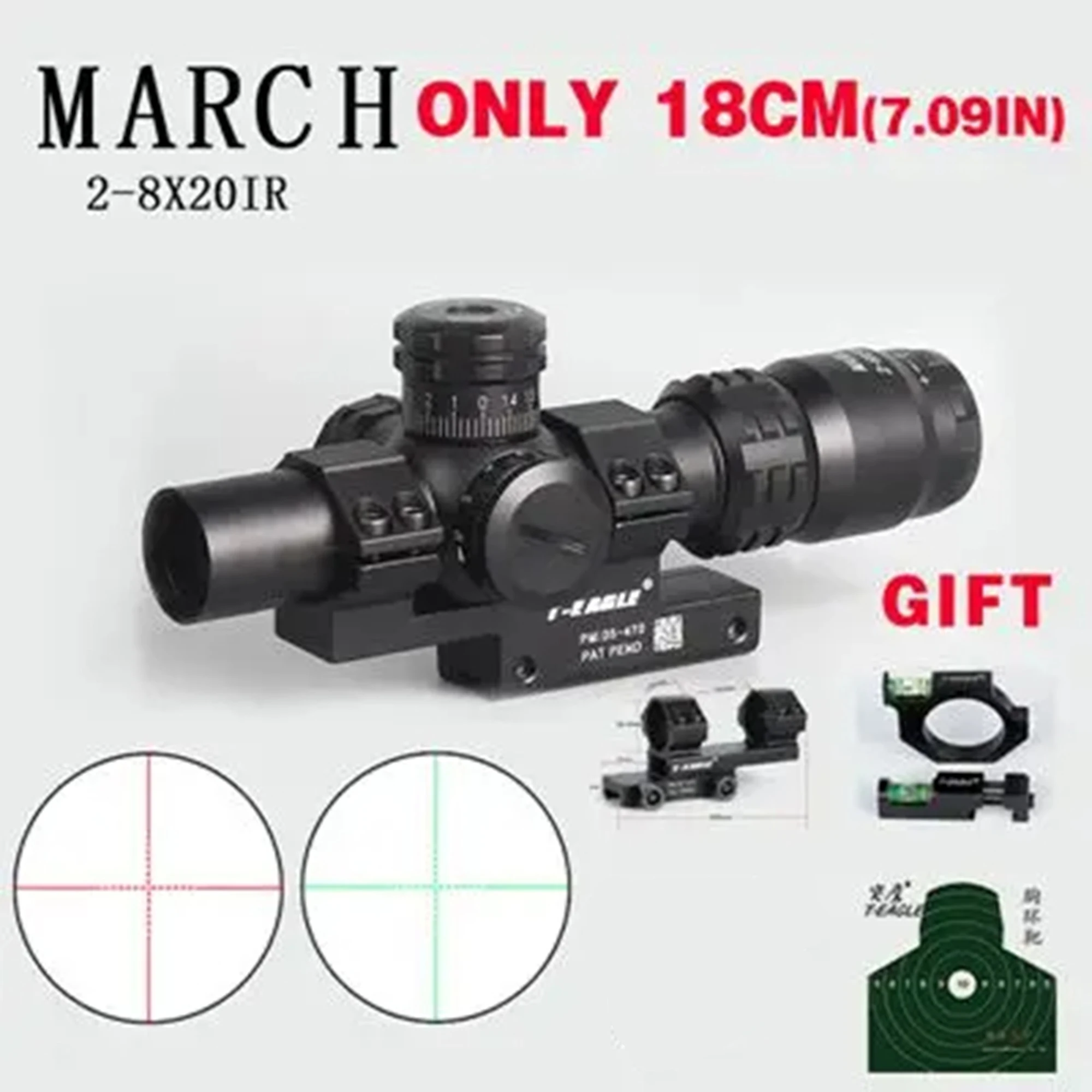 Hunting Optical Sight 2-8x20IR Riflescope Adjustable Green Red Dot Hunting Light Tactical Scope Reticle Optical Rifle Scope