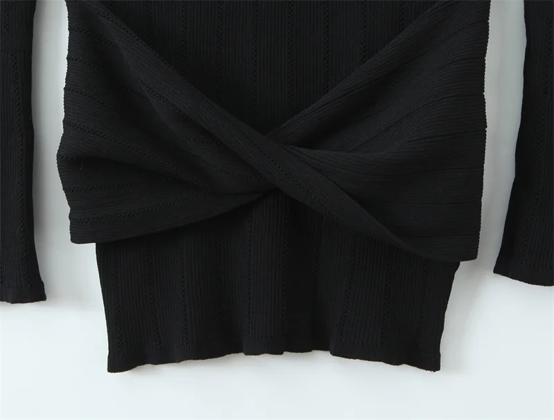 فستان نسائي خريف 2025 نمط جديد أسود متوهج كم طويل مجوف سليم صالح Bodycon محبوك فستان قصير مثير وعصري #5