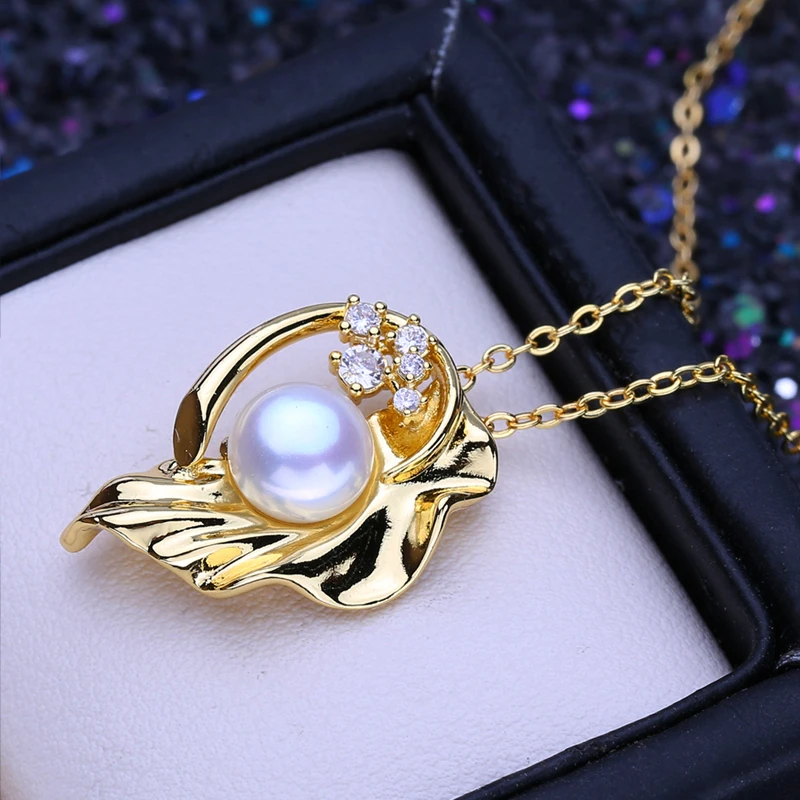 FENASY Natural Freshwater Pearl Necklaces For Women Gold Color Flower Pendant With Chain Party Jewelry Anniversary Gift