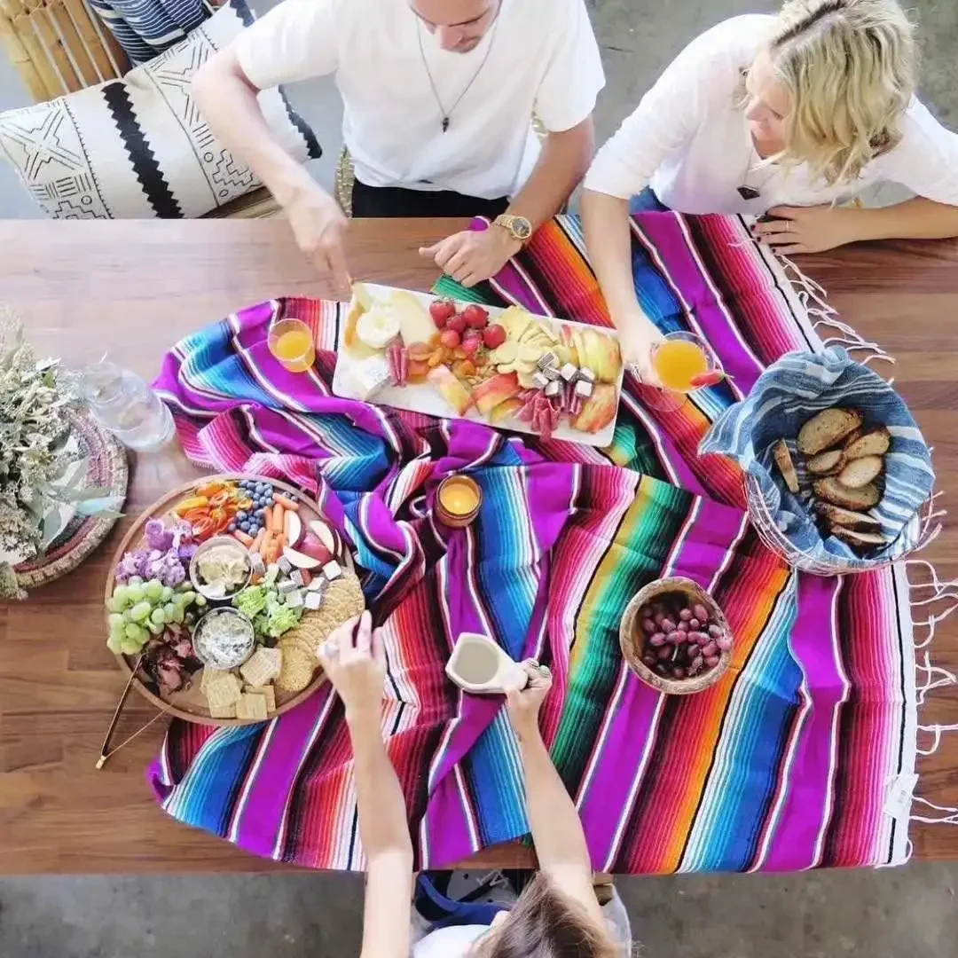 Mexican Striped Blanket Knitted Tablecloth Table Flag Ethnic Beach Towel Mexican Blanket For Beds Sofa Cover Outdoor Picnic Mat