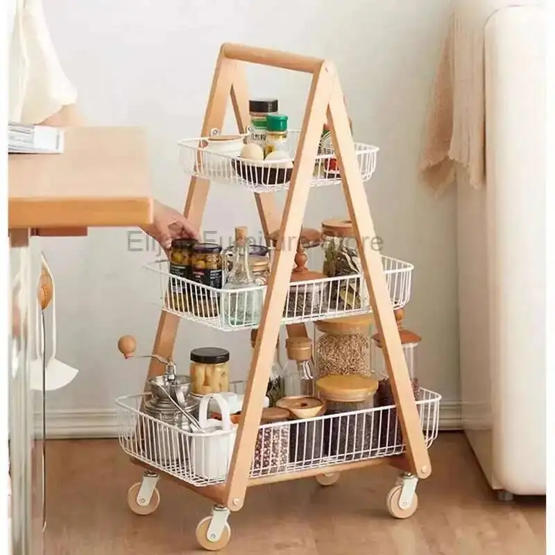 

Wood Small Living Household Room Solid Cart Movable Storage And Storage Rack Multi-layer Wheels Storage Rack Salon Furniture