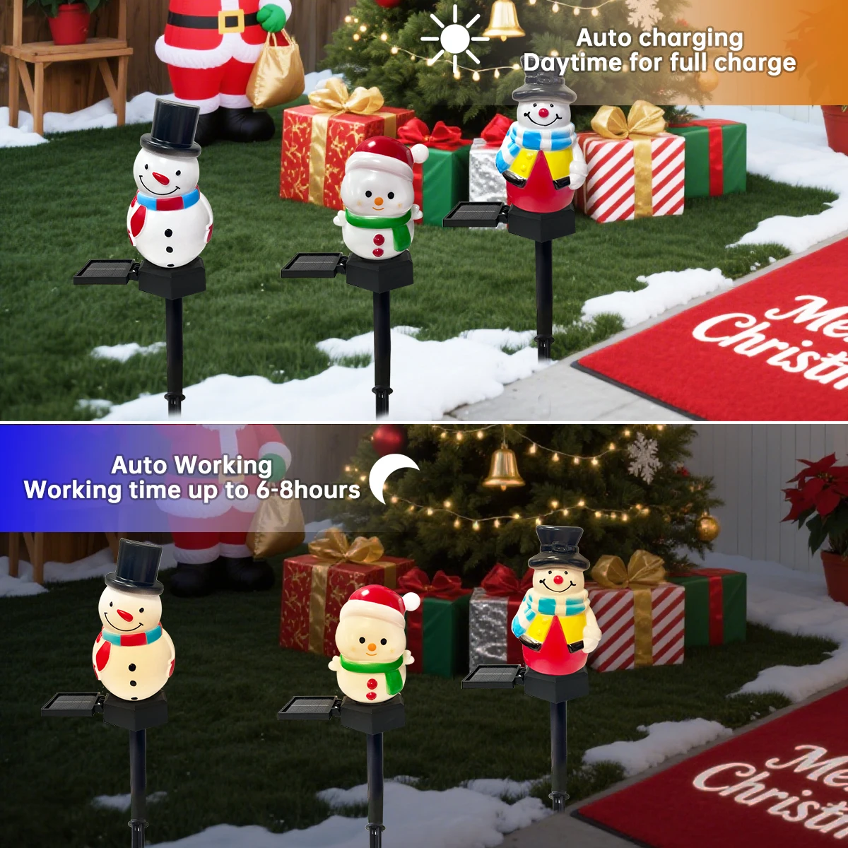 1pc Christmas Cute Snowman Shape Pathway Lights Solar LED Waterproof Walkway Landscape Light For Home Garden Winter Yard Decor