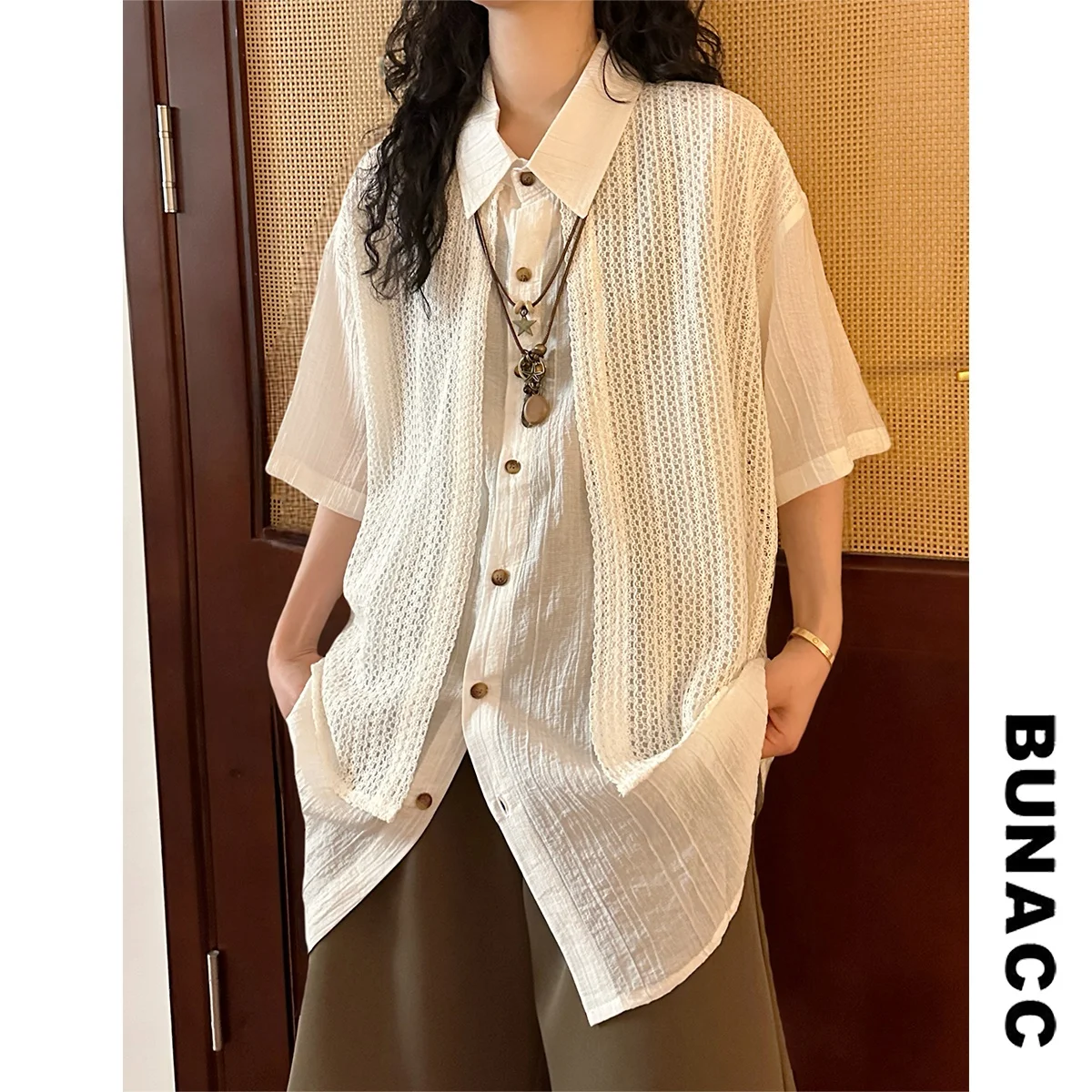 

BUNACC летний свободный женский топ в американском стиле ретро с вырезами ort Sve irt, модный уличный повседневный топ