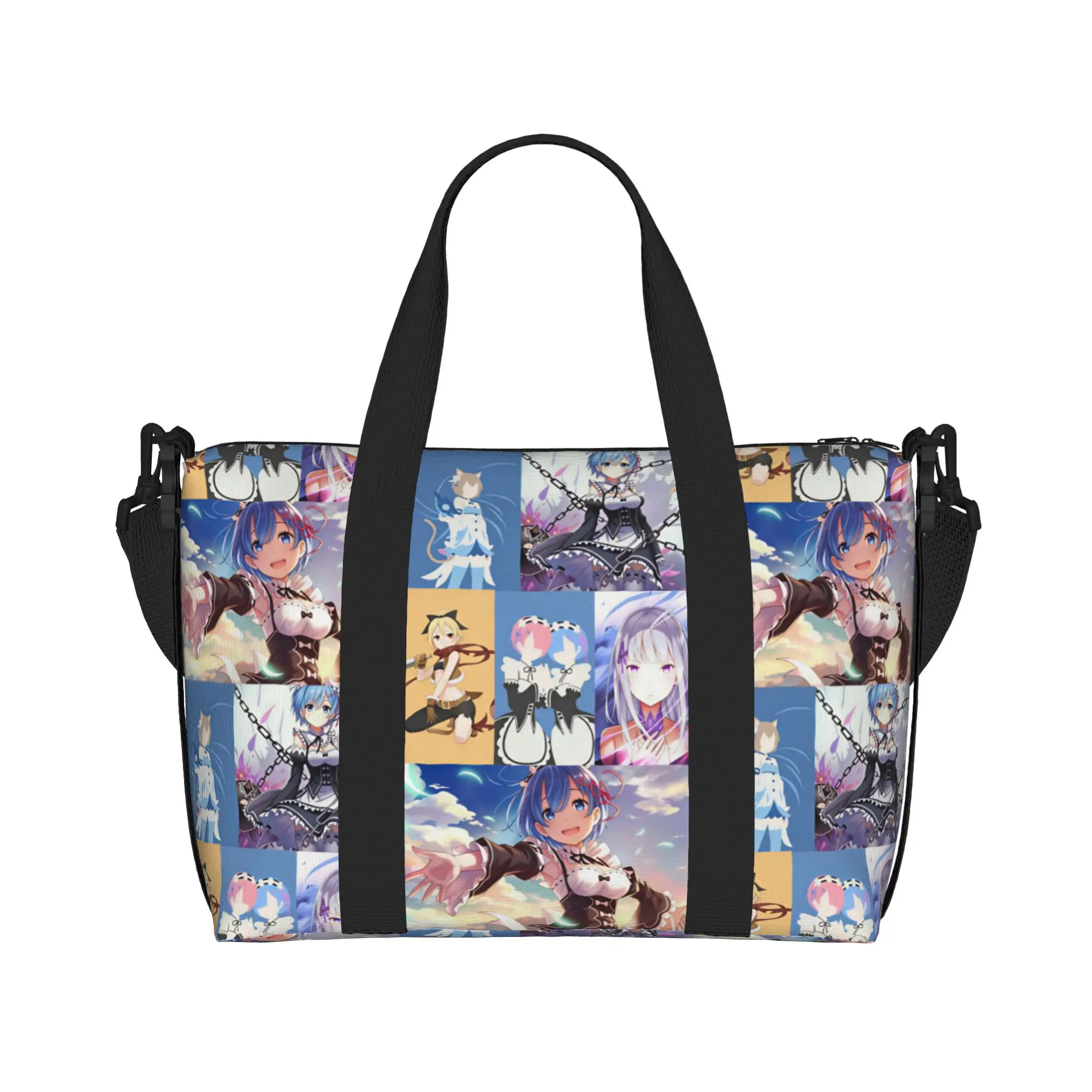 Custom Anime Rem Emilia R-Re:ZERO Tote Bag Women Big Capacity Starting Life in Anothers Worlds Gym Beach Travel Bags
