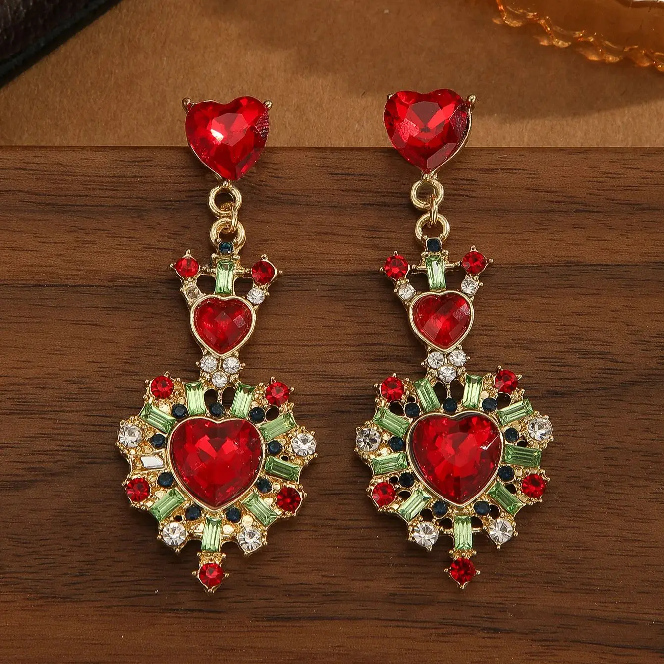 1pair Romantic Lovely Shiny Red  Heart Rhinestone Dangle Earrings，For Women Trendy Valentine\'S Day Gift，Daily Decoration