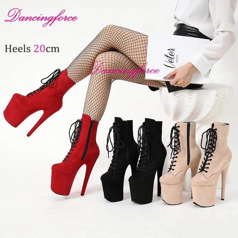 Sexy Faux Suede 20Cm High Heel Stripper Shoes For Pole Dancer Hooks Up Ankle Boots Wrapped Platform Dancing Footwear Women