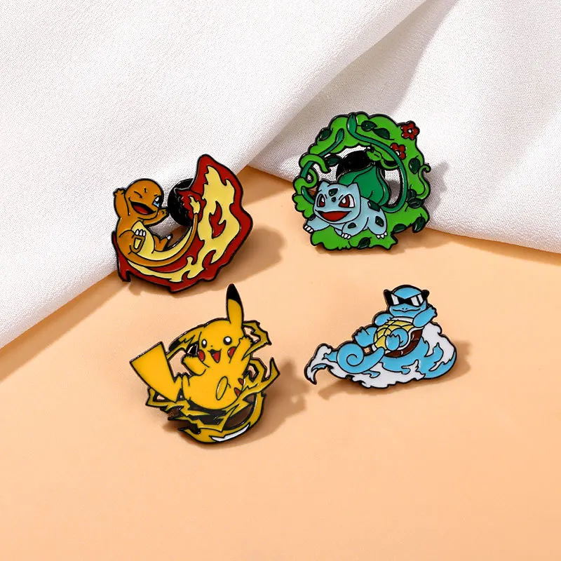 Ensemble d'épingles en émail Pokemon, 4 pièces, avec Pikachu et écureuil, Badges de broche en métal de dessin animé pour bijoux à la mode