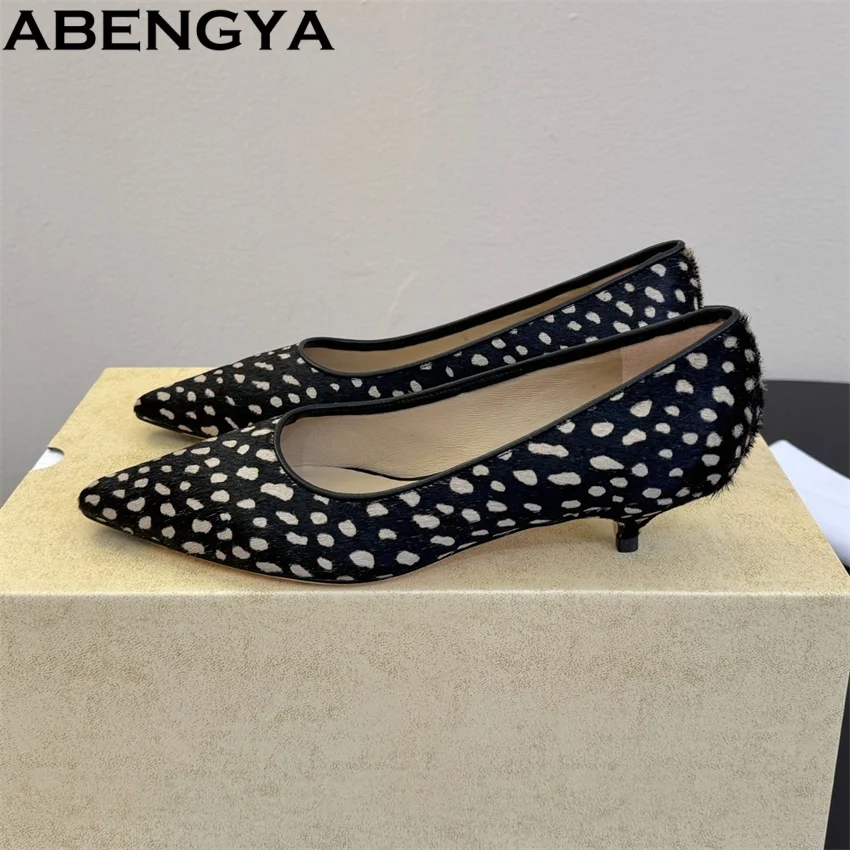 Spring Leopard Leather Kitten Heels Gladiator Shoes Women Loafers Point Toe Modern Pumps Woman Marry Jean Shoes For Woman view 5