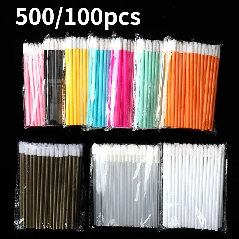 500/100PCS 일회용 립 브러쉬 메이크업 도구 할로우 립 완드 나일론 립글로스 스틱 애플리케이터 립스틱 완드 세트 화장품 도구