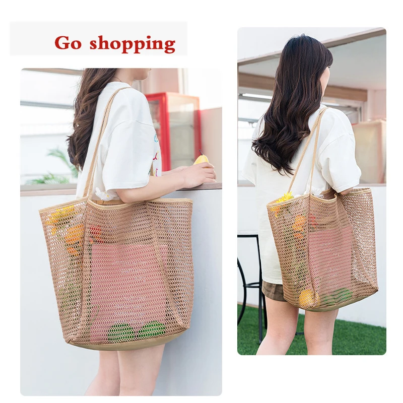 

2024 NEW Multi-functional Shopping Bag Summer Beach Swimming Bag Gym Bag Mesh Perspective Package Large Office Computer Bag