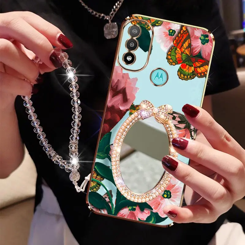 

E 20 Alluring flower Bracelet Plating Phone Case For Motorola E32 E20 E7 E7Power E6S E22i E22 E13 E7Plus EDGE 20 EDGE 30 Cover