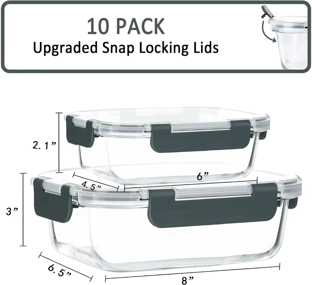 

[10-Pack] Glass Meal Prep Containers with Lids-MCIRCO Food Storage Containers with Snap Locking Lids, Airtight Lunch Containers,