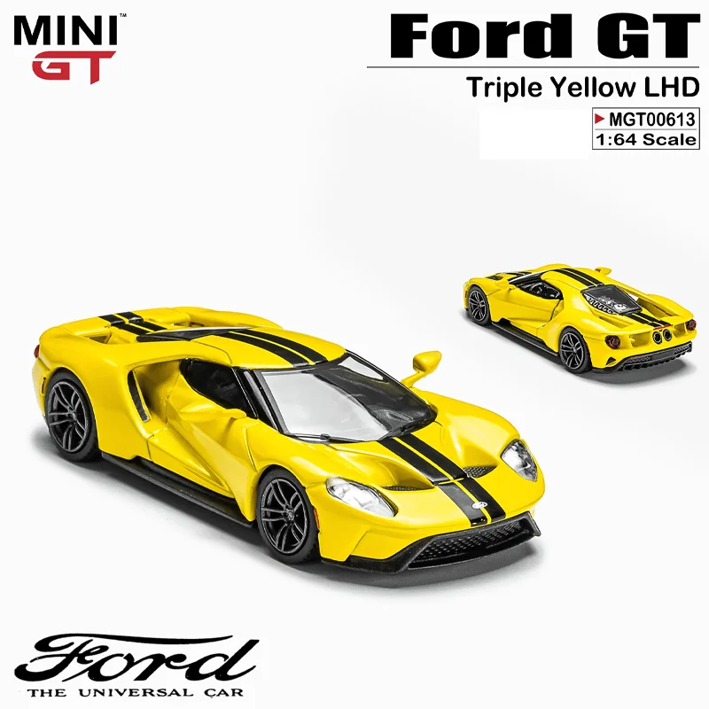 Minigt Schaal 1/64 Ford Gt Drievoudige Gele Lhd Legering Speelgoed Motorvoertuig Diecast Metalen Model Geschenken