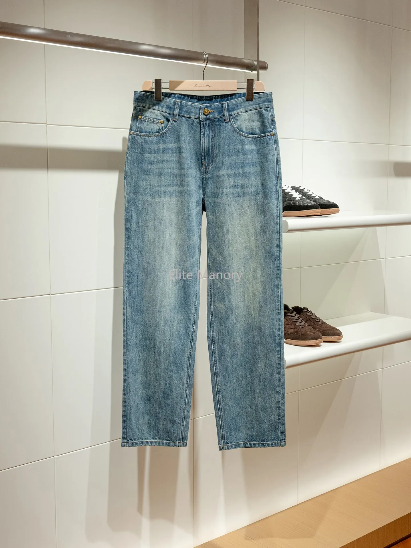 [Turkish Fabric] 14 ounces old washed tannins men's loose straight jeans