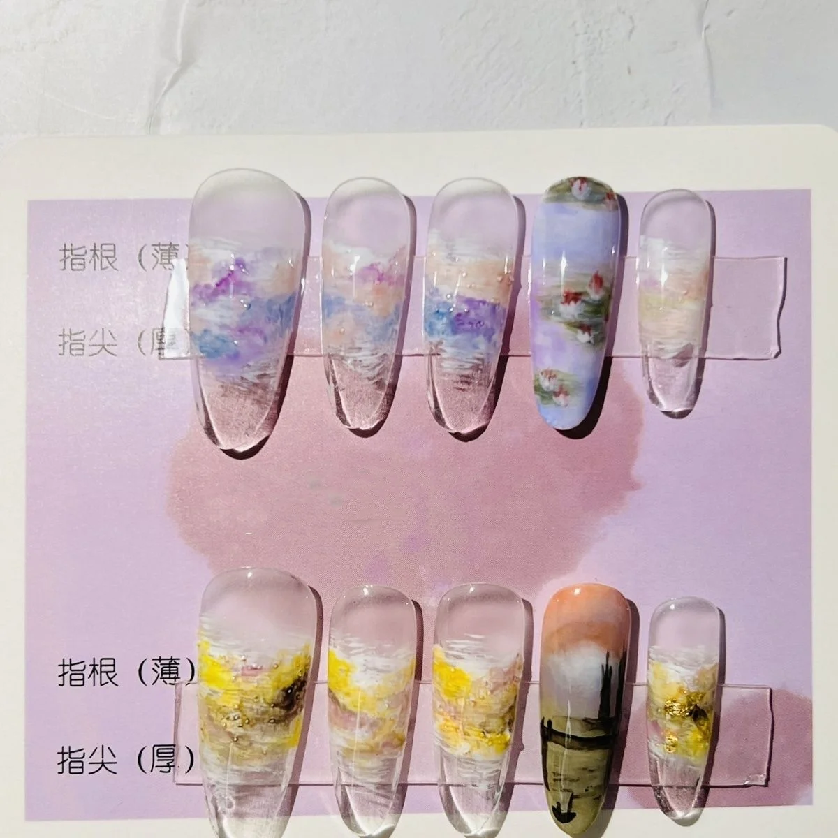 

Monet oil painting style manicure | Press-on nails | Hand-painted advanced reusable nails | Glamor fake nails | Summer manicure