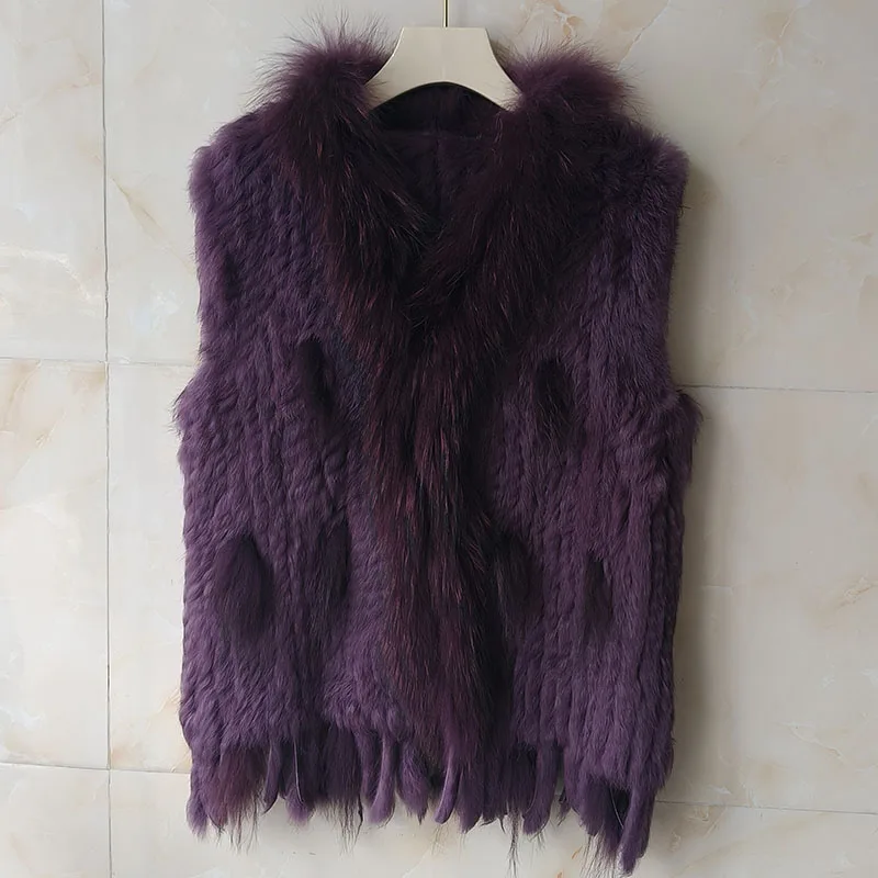 HSPL Sleeveless Women Fashion Fur Vest Knit Waistcoat For Lady For 2018 Spring Real Rabbit Fur Female Vests Black  Waistcoat