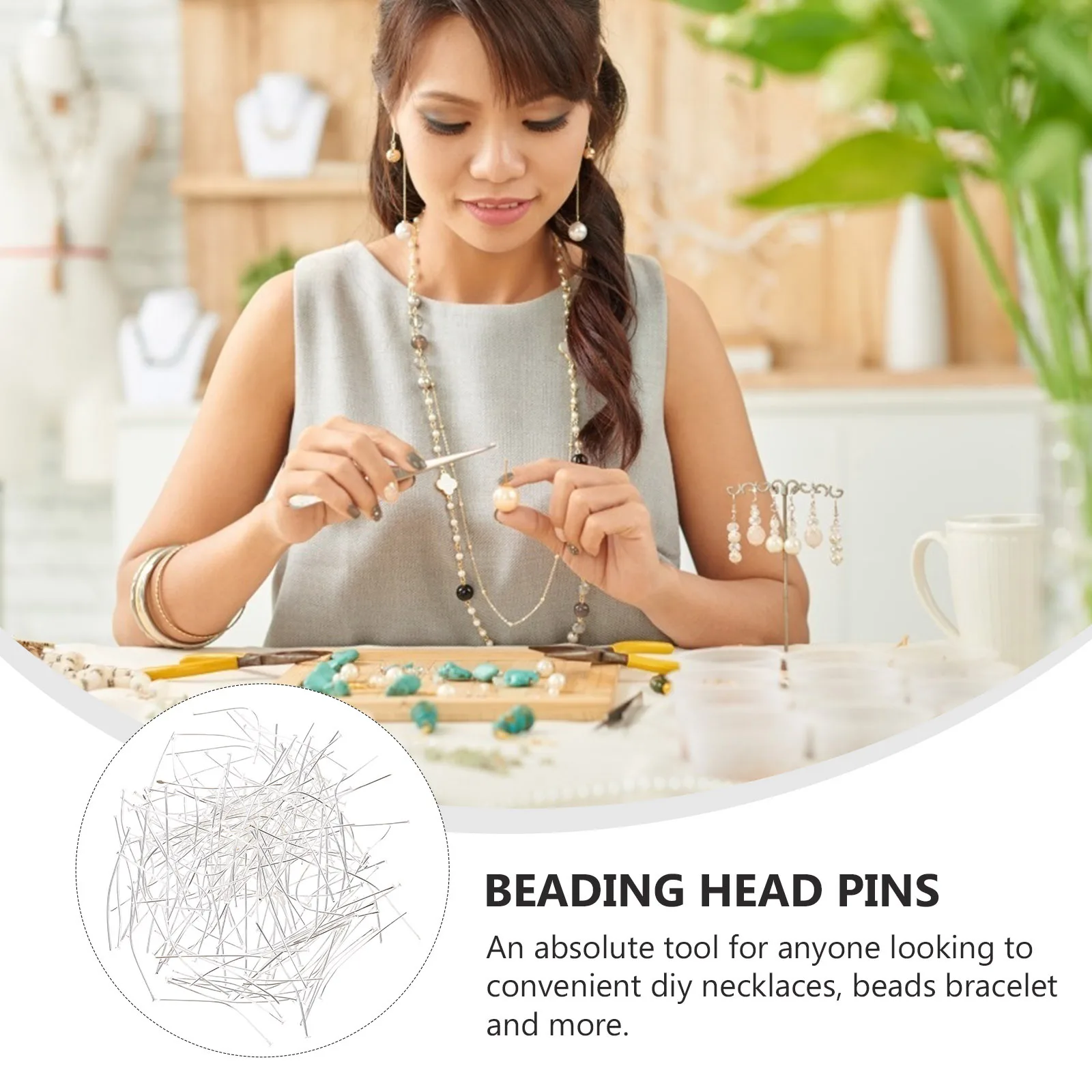 

400Pcs Durable Metal Beading Head Pins for Jewelry Making DIY Projects Earring Necklace Beads Threading Beading Head Pins