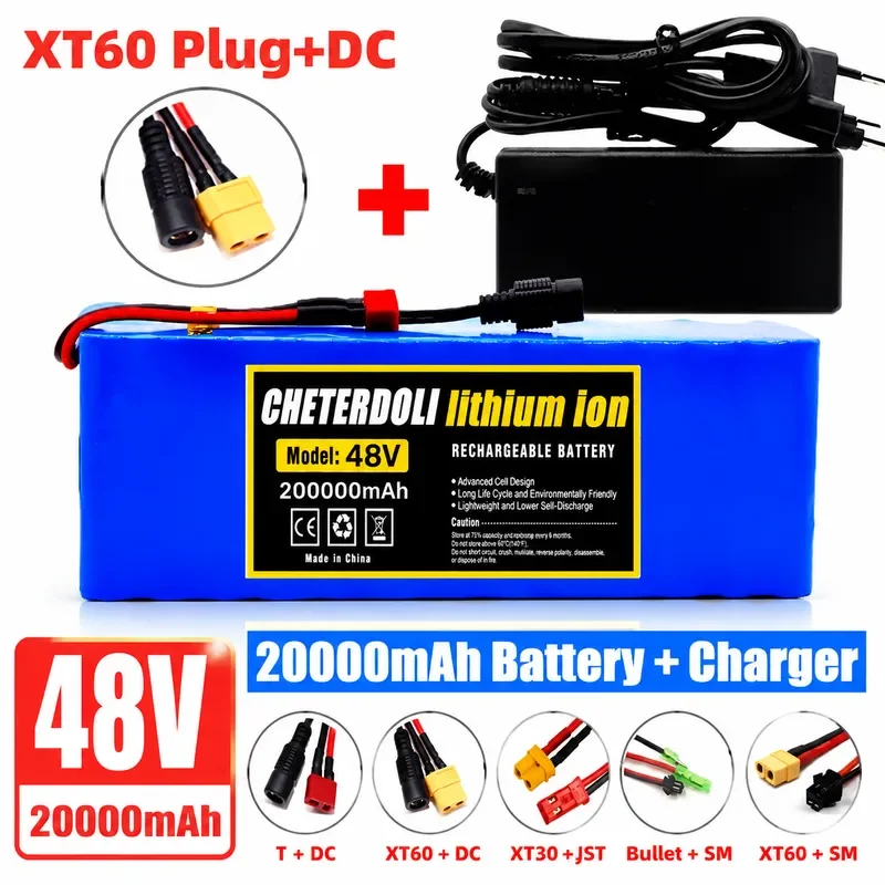 48V 20Ah E-Bike Battery Pack 13S3P 18650 Lithium Ion for Bafang 1000W Conversion Kit with 54.6V 2A Charger and XT60 Plug
