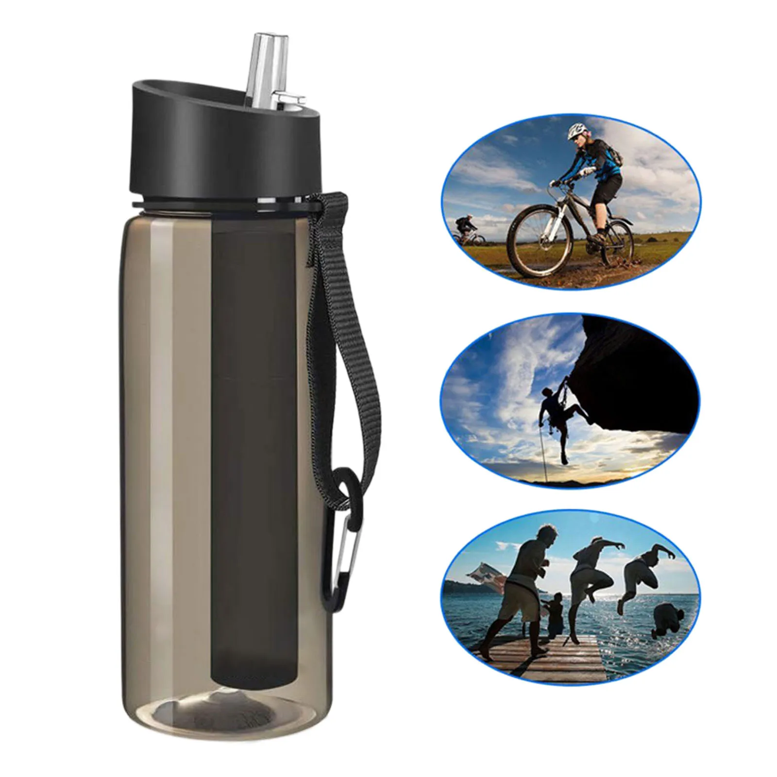 650ml Outdoor Water Filter Bottle Survival Camping Water Filtration Bottle Straw Purifier for Camping Hiking Traveling 22oz