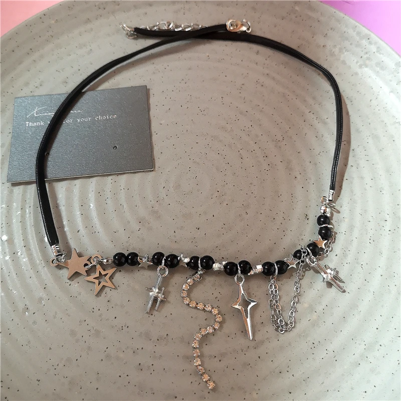 Goth Y2K Vintage schwarzes Herz Stern Anhänger Kette Halsband Charms Halskette für Mädchen Frauen 90er Jahre Grunge ästhetische Accessoires Schmuck – Detail 7