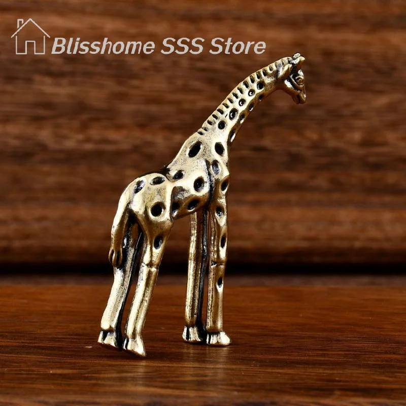 【S】1Pc Brass Giraffe Figurine Desktop Decoration Vintage Animal Statue Miniature Ornament Crafts Latest Model Available