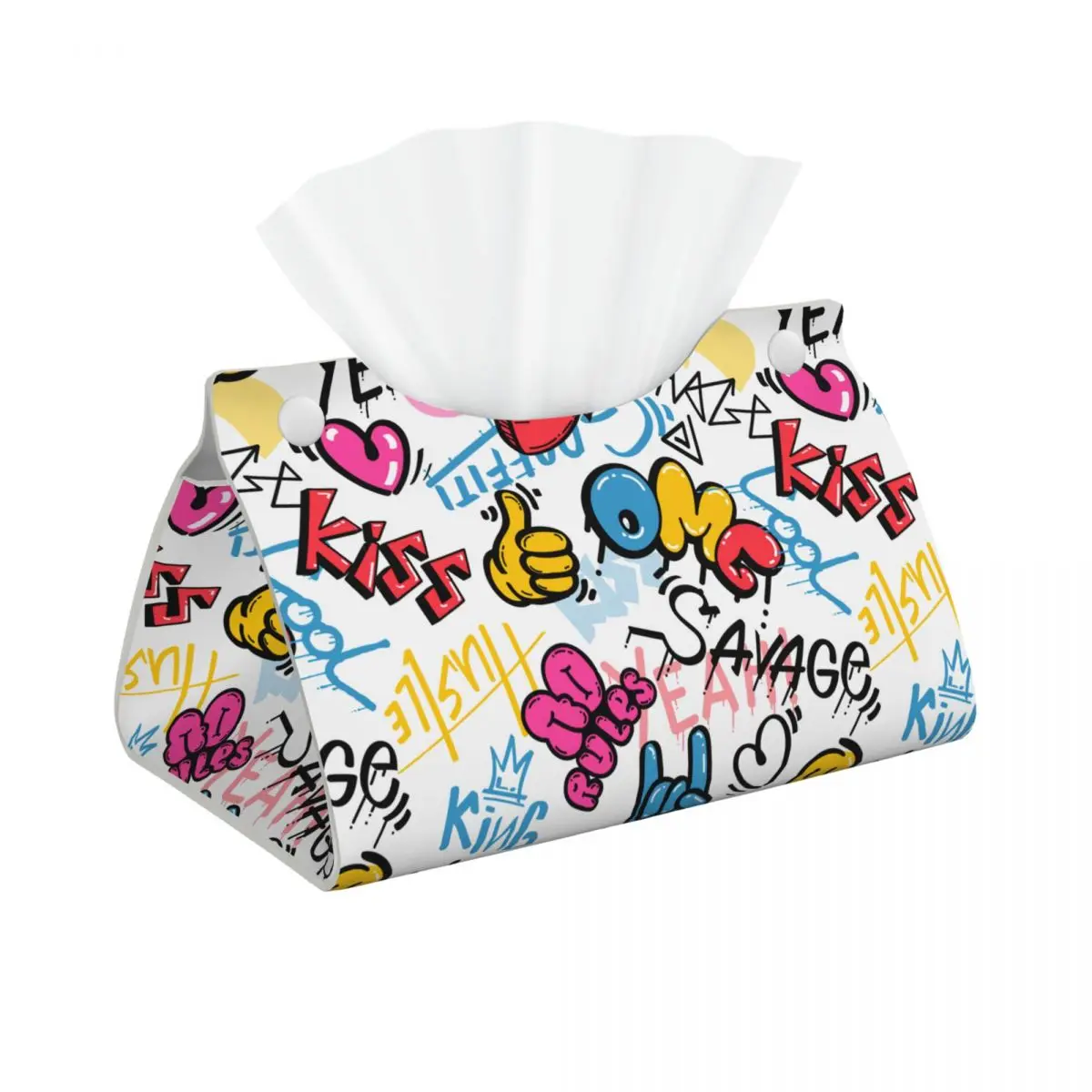 Custom Vintage Street Wall Graffiti Art Pattern Tissue Box Cover Rectangular PU Leather Facial Tissues Holder for Office
