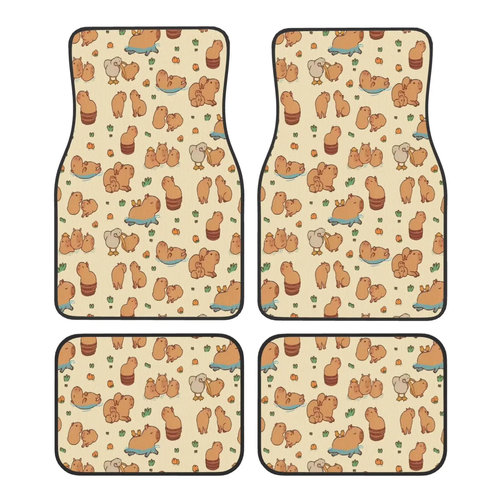 Cute Cartoon Capybara Pattern Car Floor Mats Waterproof Car Carpet Mat Set of 4pcs with Anti-Slip Backing Fit for SUV Trucks