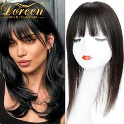 Doreen-Topper de cabello con flequillo para mujer, cabello humano Remy Real con Base de seda de pelo fino con trama de cabello, 13x13cm, 8 