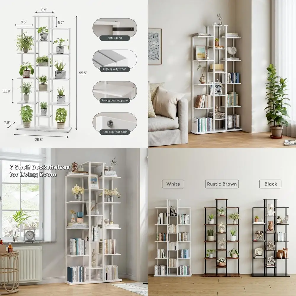5-Shelf Slim Bookshelf for Compact Spaces, White, 7.87x26.77x55.5