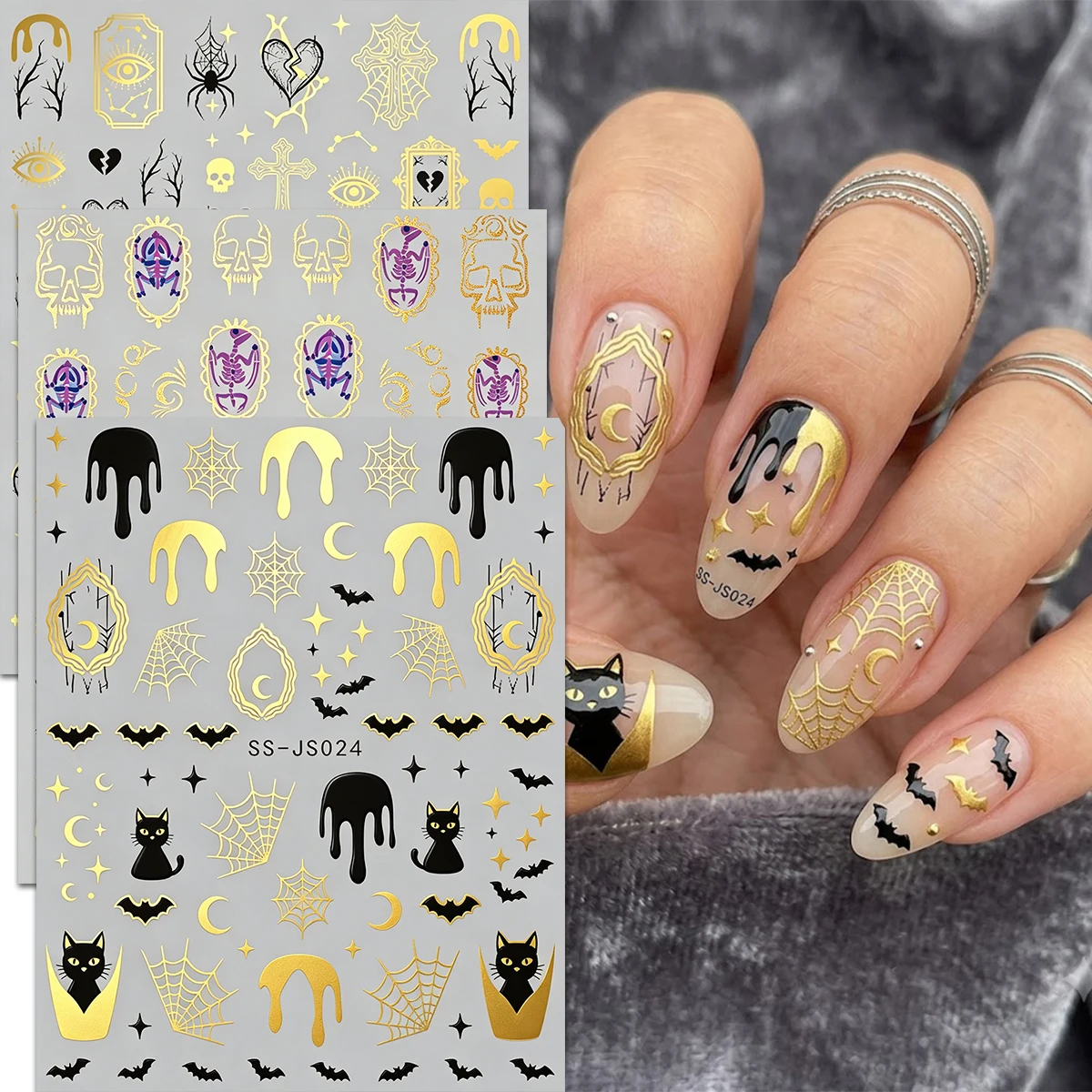 Nail Art Gothic - 3-pack Halloween nail art decoration stickers