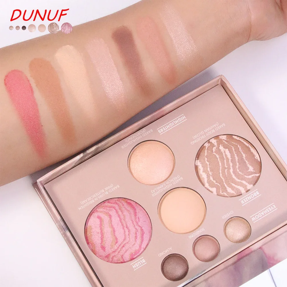 Gebakken Blush Palette Waterproof Langdurige Hooggepigmenteerde 4in1 Contour Oogschaduw Markeerstift Volgelaatsmake-up Essentials