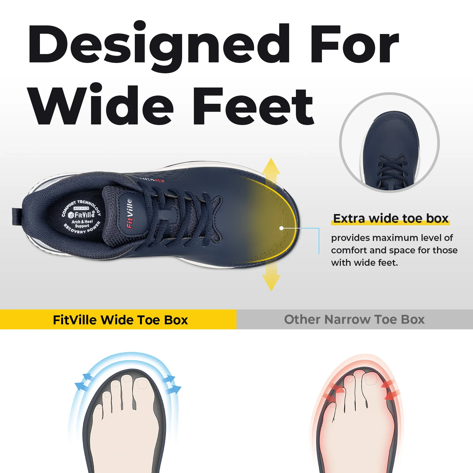 FitVille Wide Toe Men's Golf Shoes Water Repellent Golfing Sneakers Casual No-Slip Spiked Golf Shoes with Arch Support Footwear
